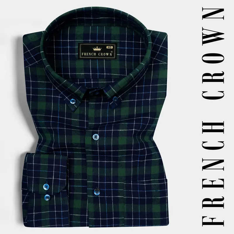 Everglade Greenish Blue Multi-Checkered Oxford Cotton Shirt 6