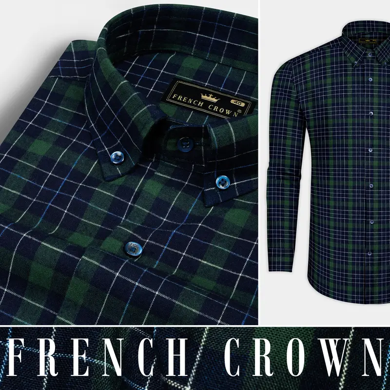 Everglade Greenish Blue Multi-Checkered Oxford Cotton Shirt 9