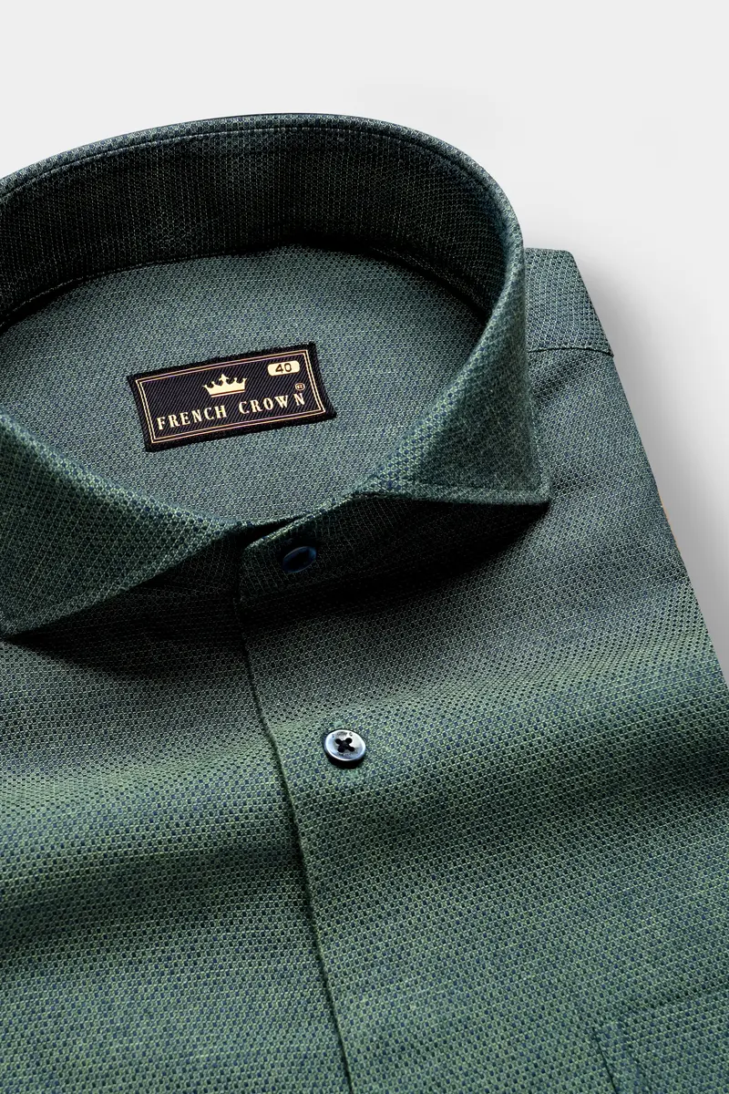 Evergreen Luxe-Timber Green Dobby Textured Premium Giza Cotton Dress Shirt 1