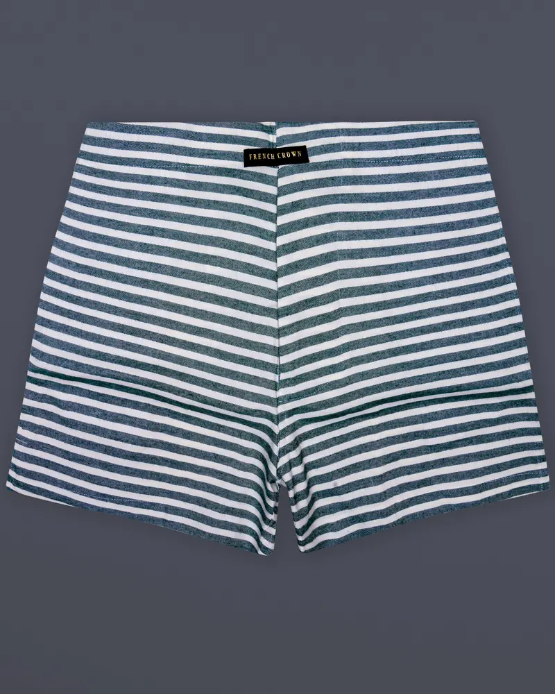 Evergreen-Timber Green And Bright White Horizontal Striped Super Soft Oxford Premium Cotton Boxer 1