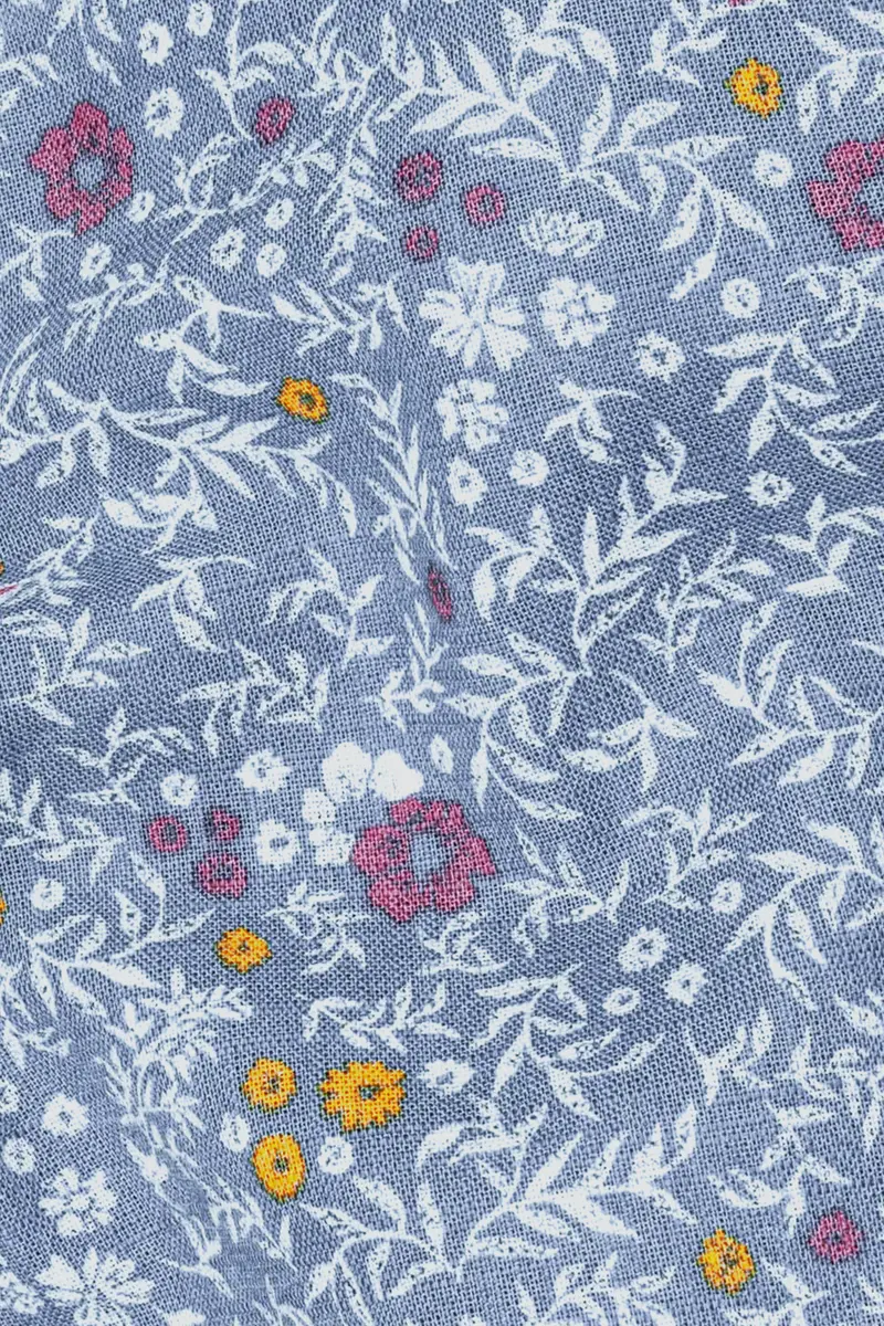 Faded Blue Floral Printed Luxurious Linen Kurta Shirt 3