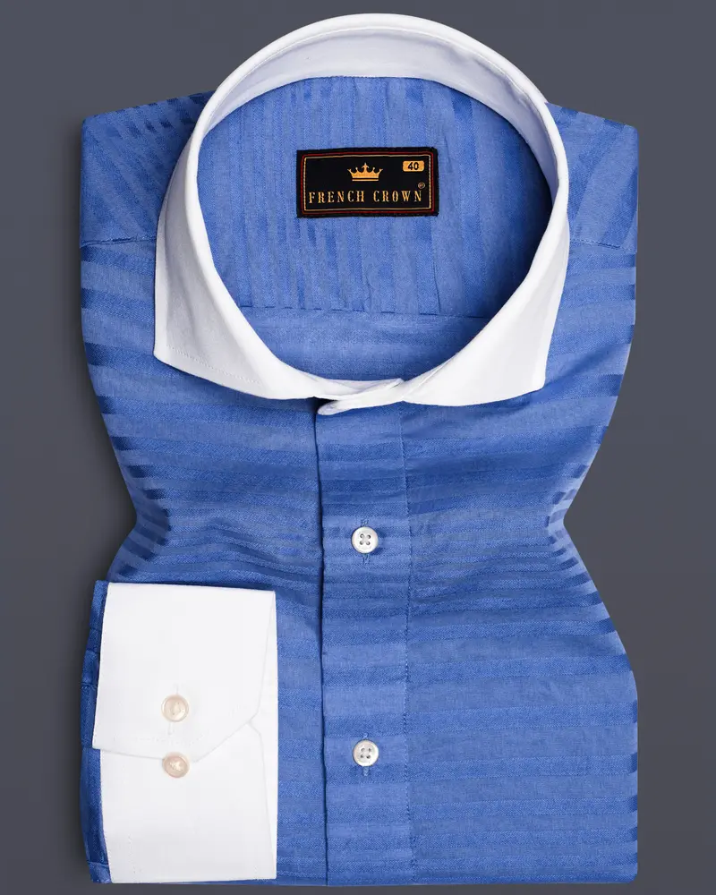 Faded Blue Jacquard Textured Premium Cotton Shirt 1