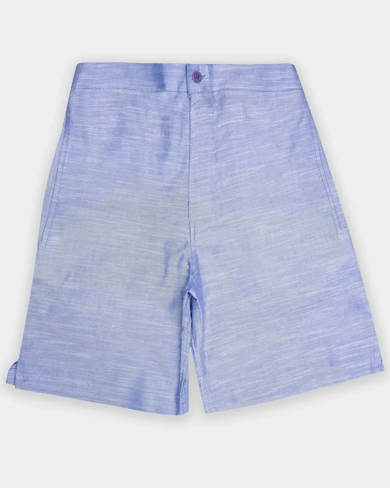 Faded Blue Textured Chambray Premium Cotton Shorts 1