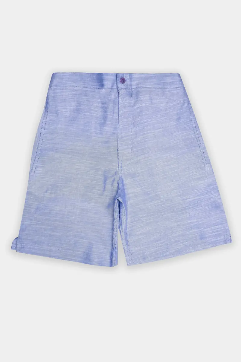 Faded Blue Textured Chambray Premium Cotton Shorts 2