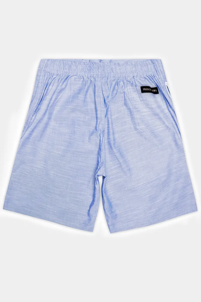 Faded Blue Textured Chambray Premium Cotton Shorts 5