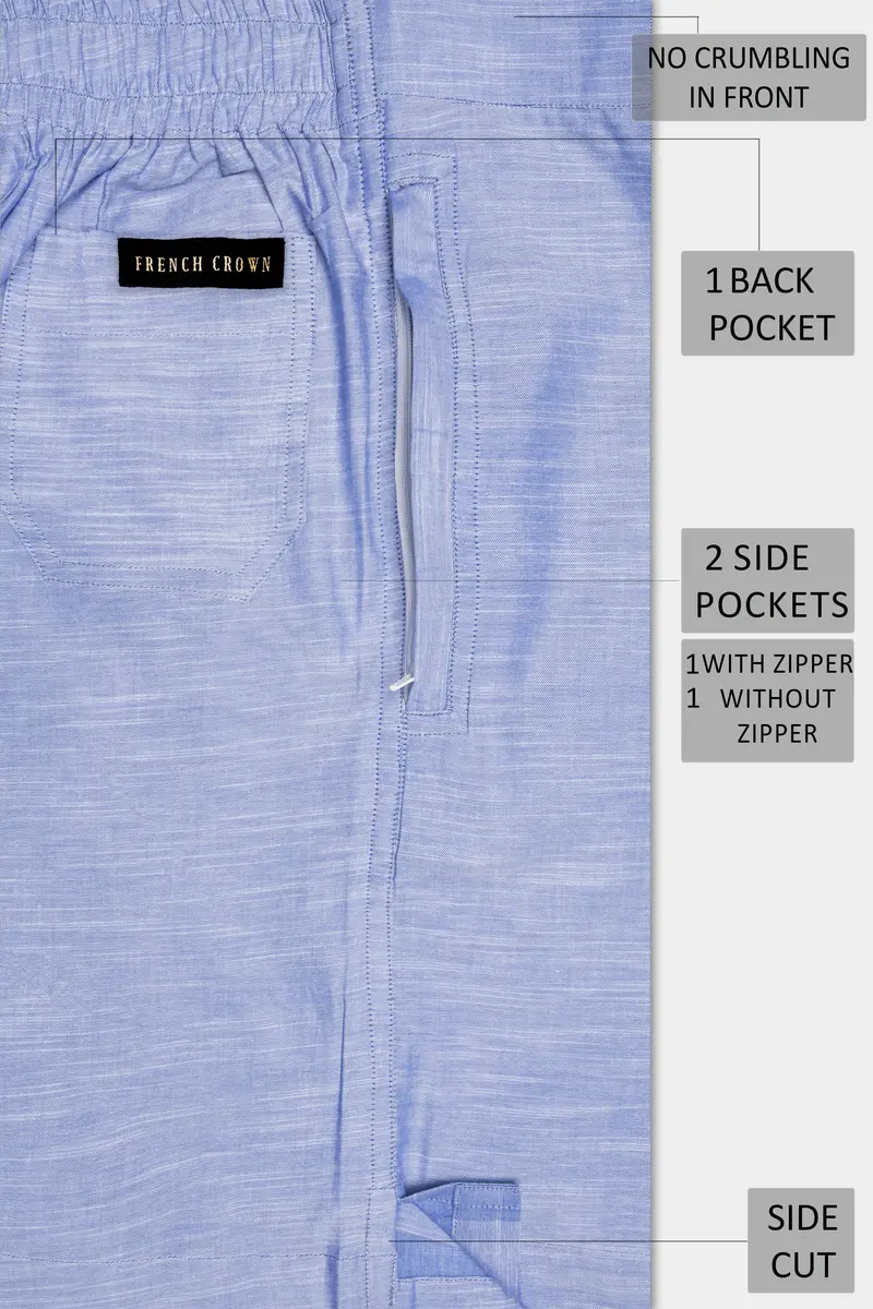 Faded Blue Textured Chambray Premium Cotton Shorts 6