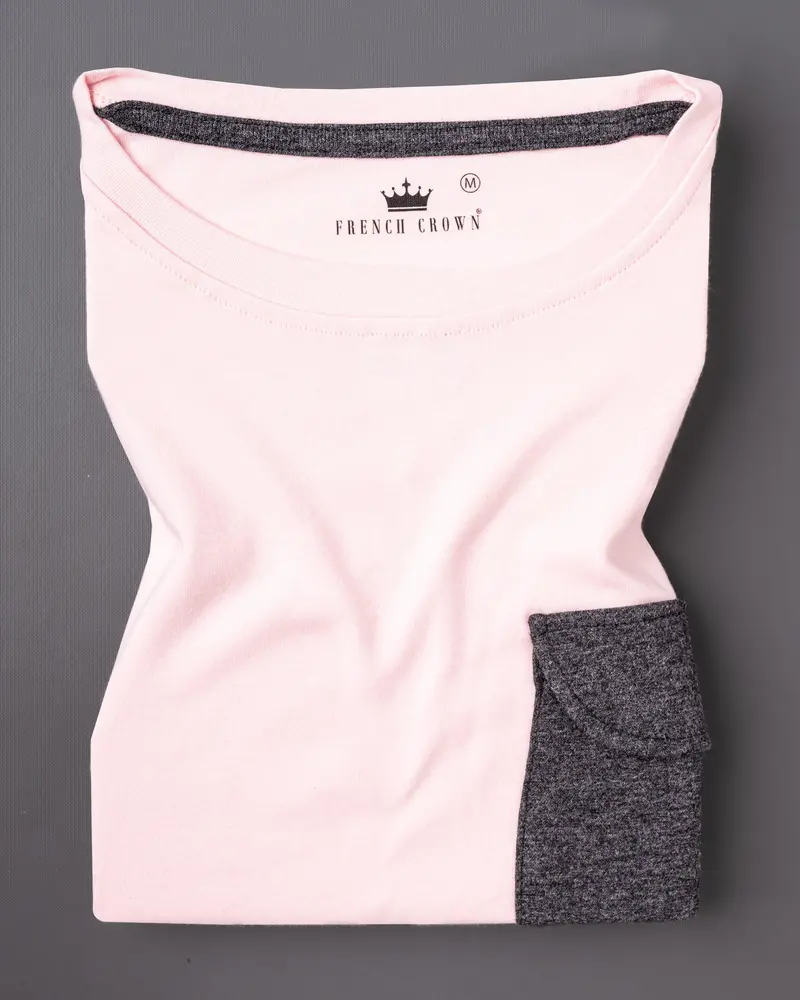 Fair Pink With Grey Flap Pocket Super Soft Heavyweight Premium Cotton Winter T-Shirt 2