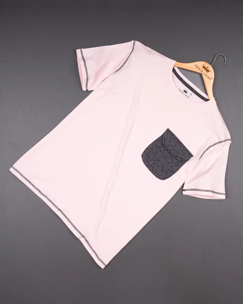 Fair Pink With Grey Flap Pocket Super Soft Heavyweight Premium Cotton Winter T-Shirt 4