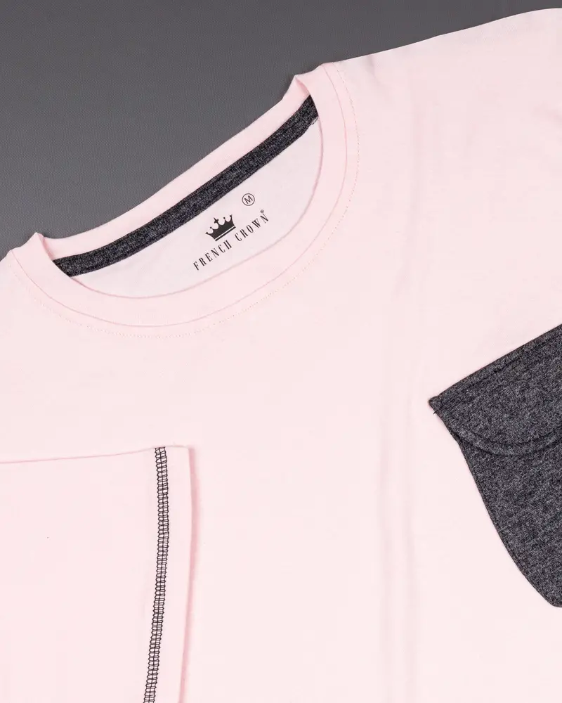Fair Pink With Grey Flap Pocket Super Soft Heavyweight Premium Cotton Winter T-Shirt 5