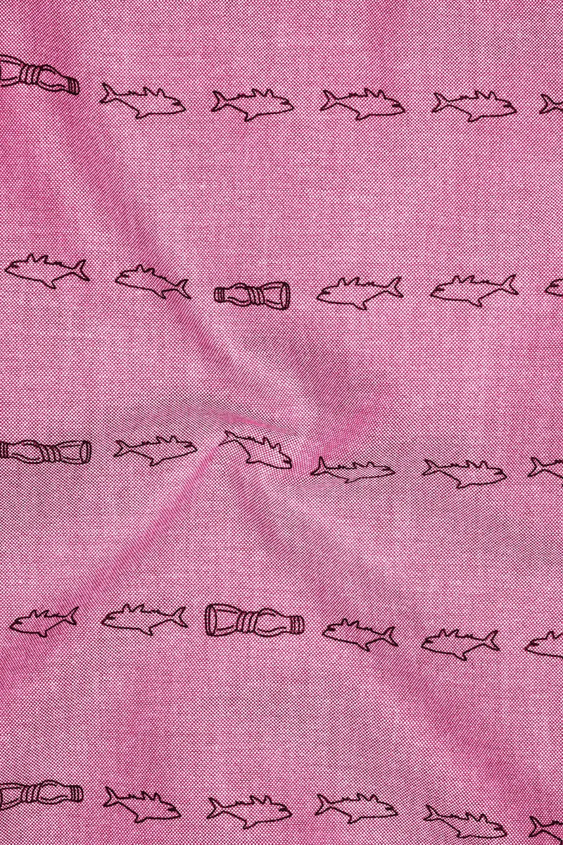 Falcon Pink With Blue Fish Printed Royal Oxford Shirt 3