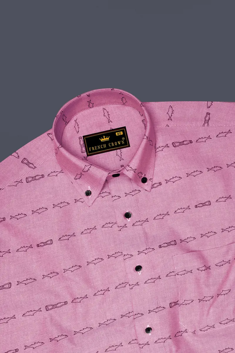 Falcon Pink With Blue Fish Printed Royal Oxford Shirt 5