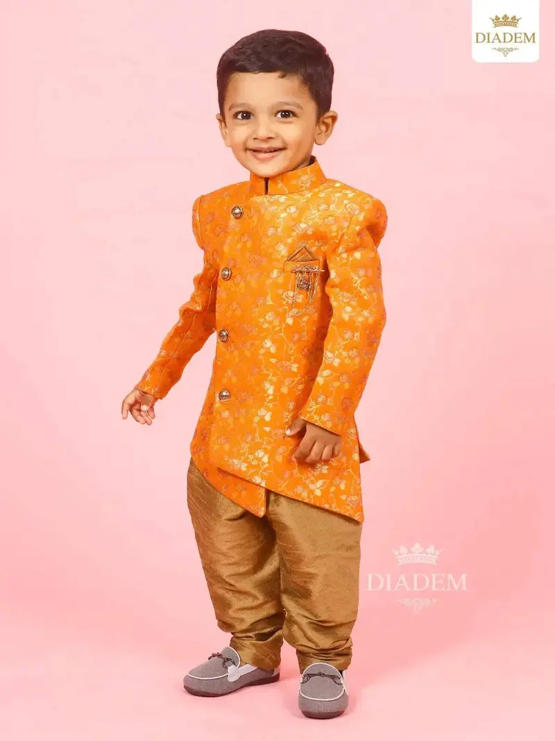 Fanta Orange Indo Western Adorned In Jal Design Zari Sherwani Set 1