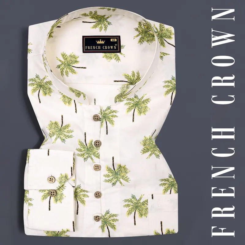 Fantasy Beige Tropical Printed Premium Cotton Kurta Shirt 1