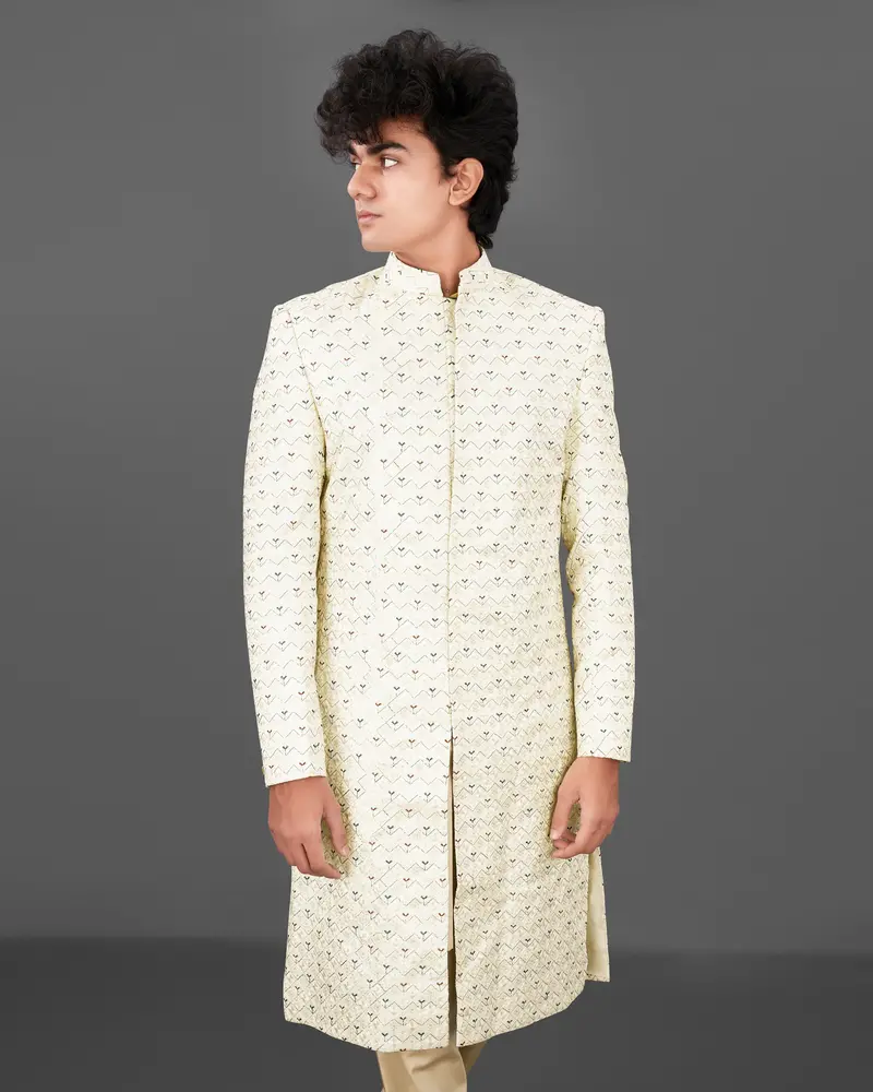 Fantasy Cream Embroidered Sherwani With Kurta And Pants Set 1