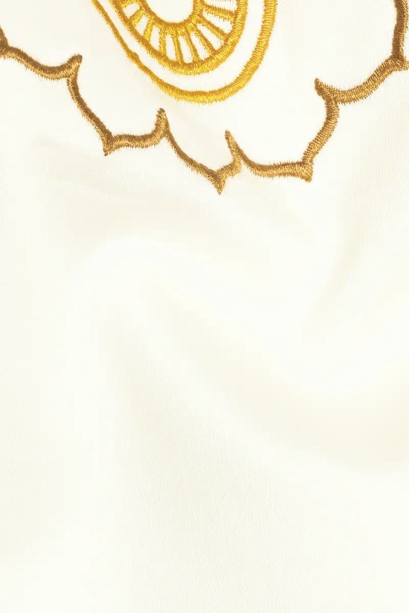 Fantasy Cream Jain Ahimsa Symbol Embroidered Subtle Sheen Super Soft Premium Cotton Designer Shirt 3