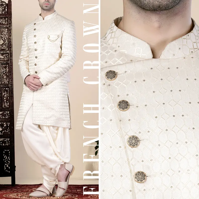 Fantasy Cream Trellis Jacquard Weave Indo-Western 1