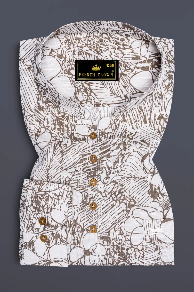 Fantasy Cream With Pastel Green Floral Textured Luxurious Linen Kurta Shirt 2