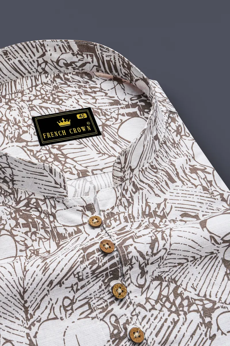Fantasy Cream With Pastel Green Floral Textured Luxurious Linen Kurta Shirt 4