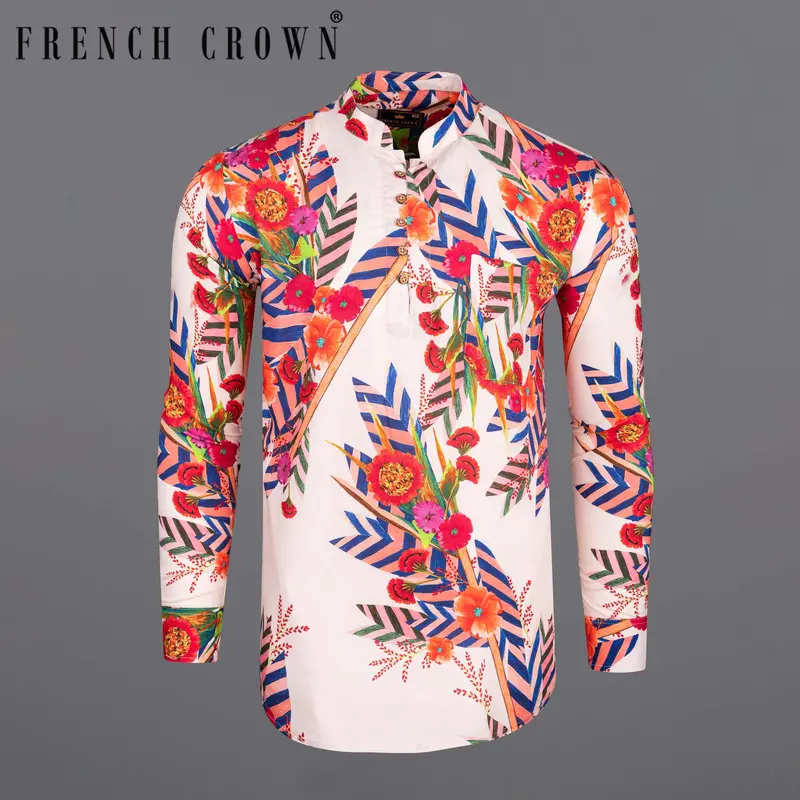 Fantasy Multicolour Tropical Printed Tencel Kurta Shirt 1