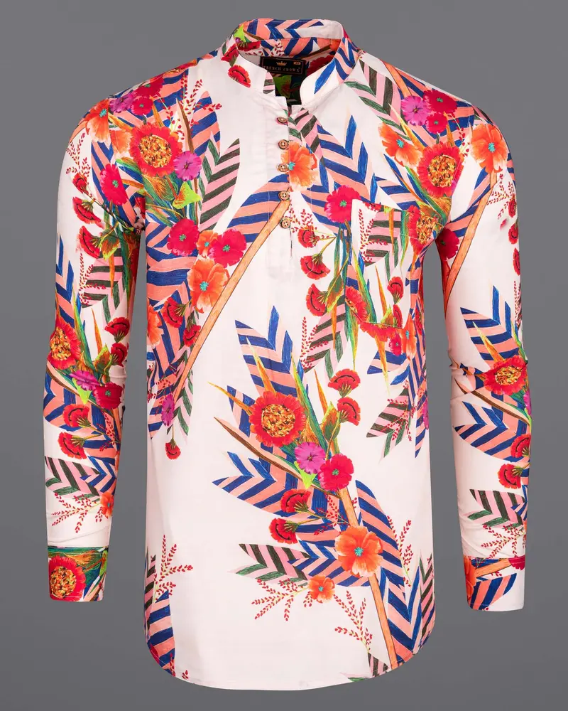 Fantasy Multicolour Tropical Printed Tencel Kurta Shirt 2