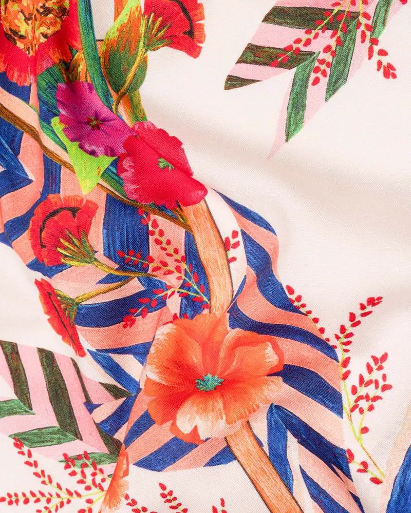 Fantasy Multicolour Tropical Printed Tencel Kurta Shirt 3