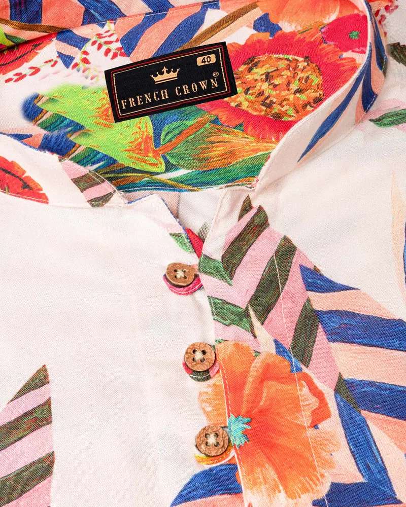 Fantasy Multicolour Tropical Printed Tencel Kurta Shirt 4