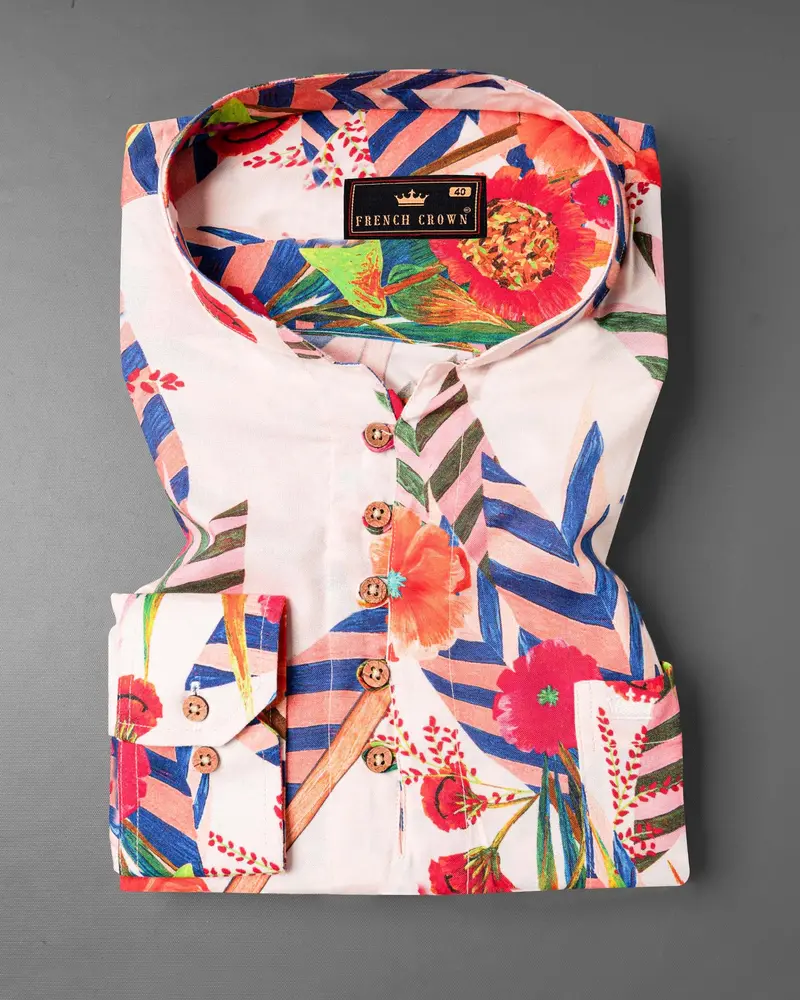 Fantasy Multicolour Tropical Printed Tencel Kurta Shirt 5