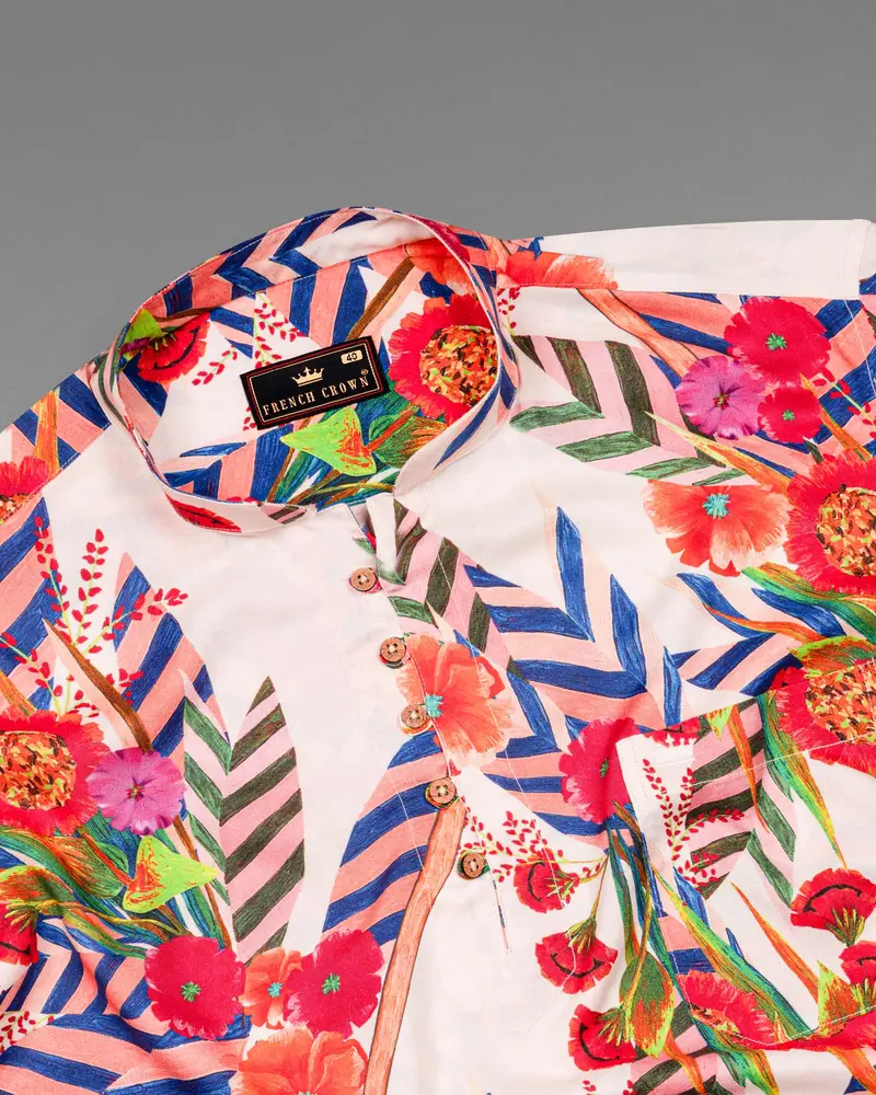 Fantasy Multicolour Tropical Printed Tencel Kurta Shirt 6