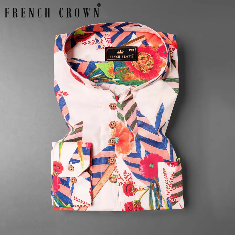 Fantasy Multicolour Tropical Printed Tencel Kurta Shirt 8