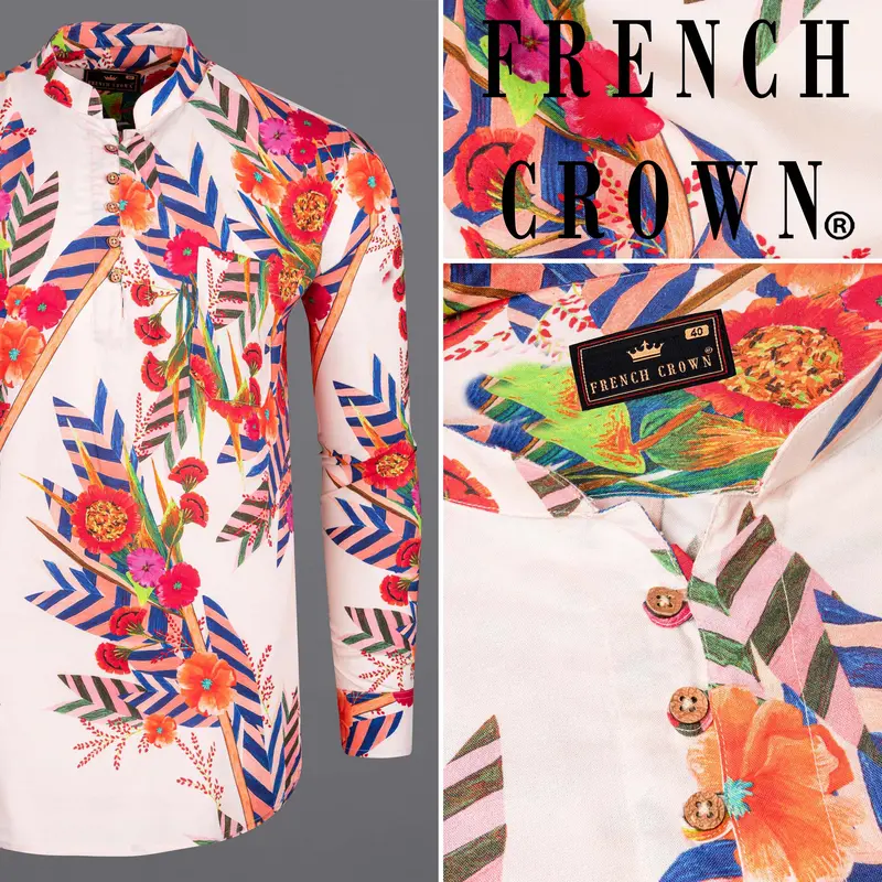Fantasy Multicolour Tropical Printed Tencel Kurta Shirt 9