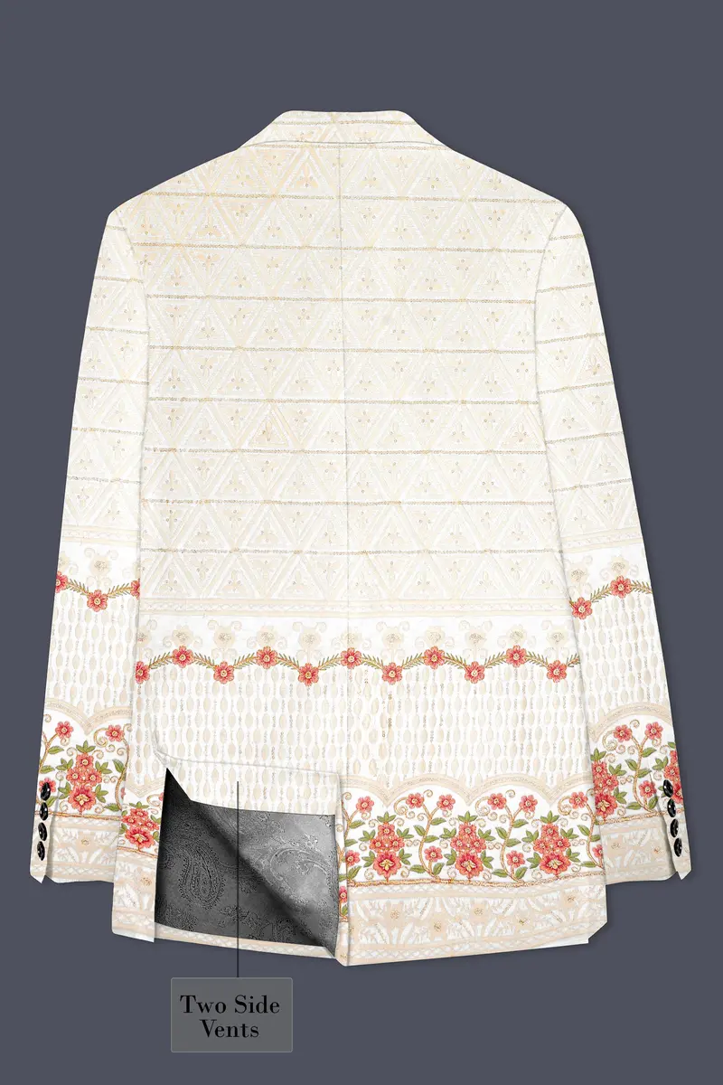 Fantasy Off White And Blush Pink Sequin And Thread Embroidered Single Breasted Blazer 8