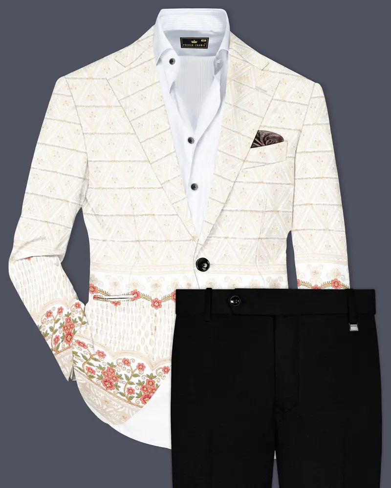 Fantasy Off White And Blush Pink Sequin And Thread Embroidered Single Breasted Suit 1