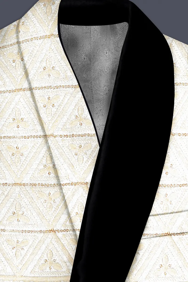 Fantasy Off White And Blush Pink Sequin And Thread Embroidered Tuxedo Blazer 4