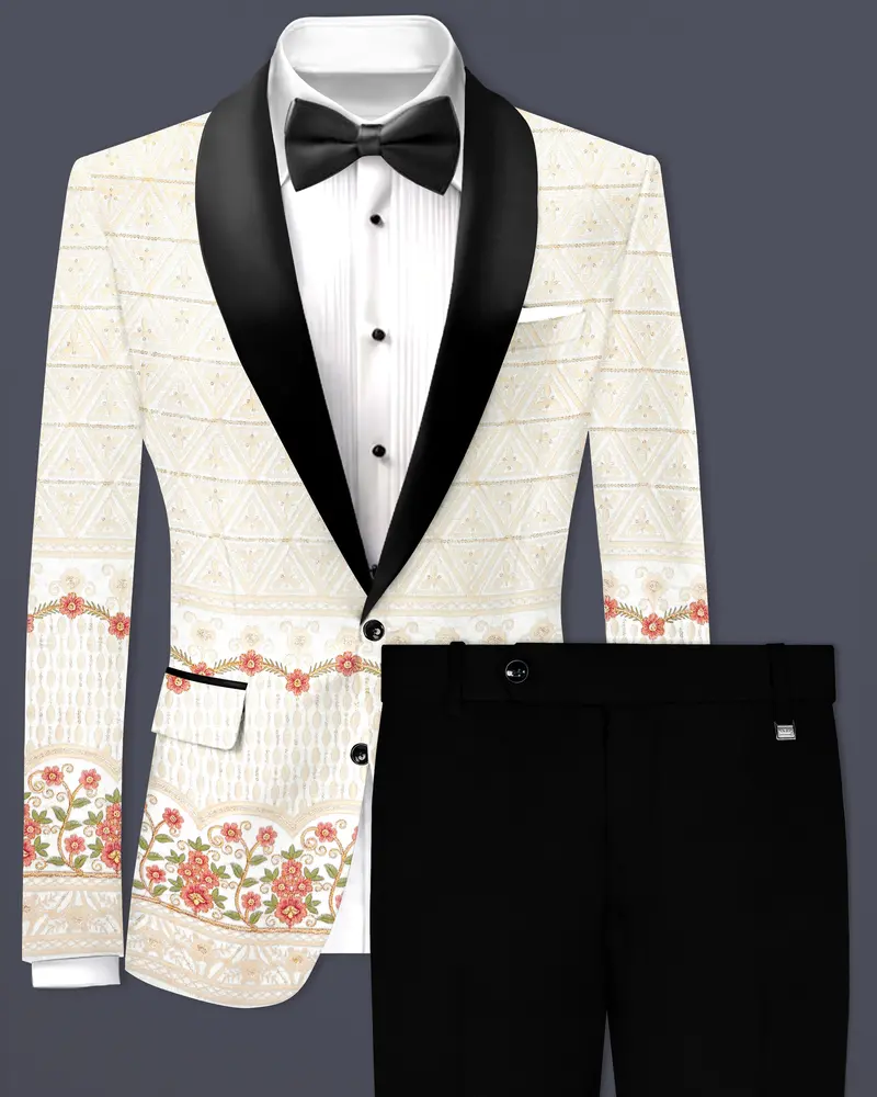 Fantasy Off White And Blush Pink Sequin And Thread Embroidered Tuxedo Suit 1
