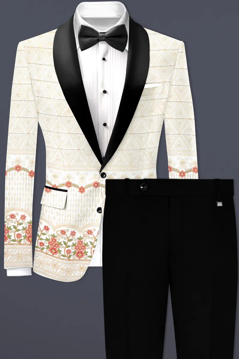 Fantasy Off White And Blush Pink Sequin And Thread Embroidered Tuxedo Suit 2