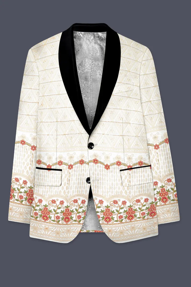 Fantasy Off White And Blush Pink Sequin And Thread Embroidered Tuxedo Suit 8