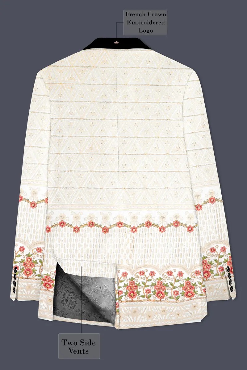 Fantasy Off White And Blush Pink Sequin And Thread Embroidered Tuxedo Suit 9