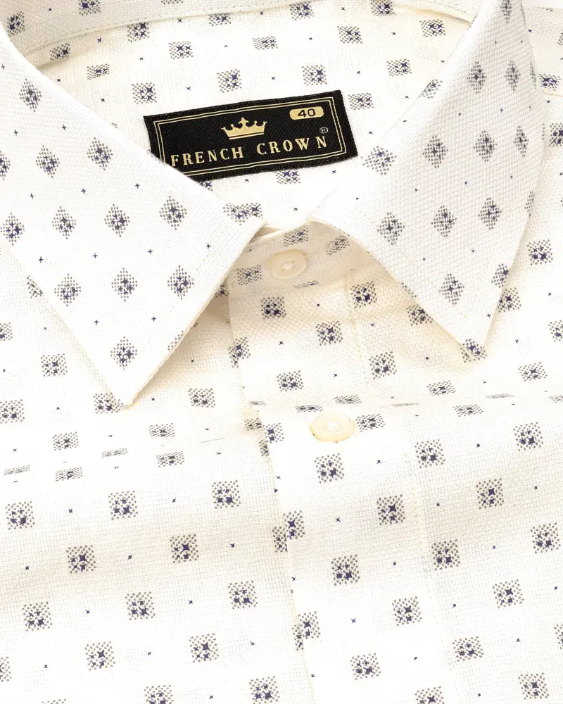 Fantasy Off White With Martini Gray Dobby Textured Premium Giza Cotton Shirt 1