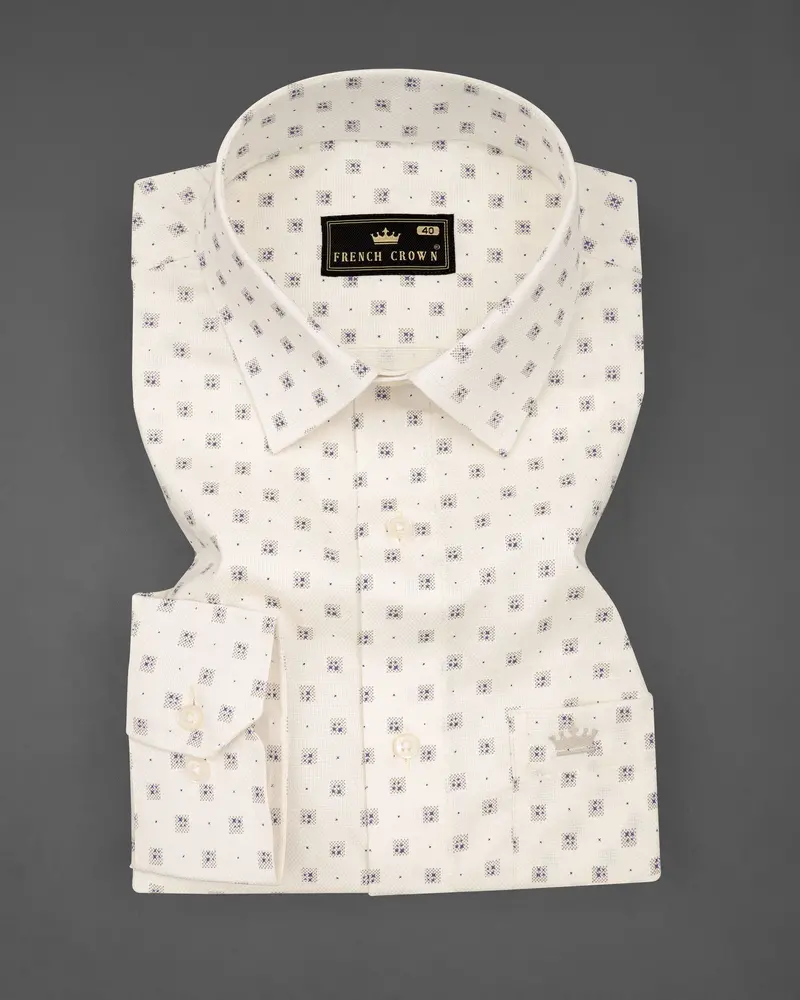 Fantasy Off White With Martini Gray Dobby Textured Premium Giza Cotton Shirt 3
