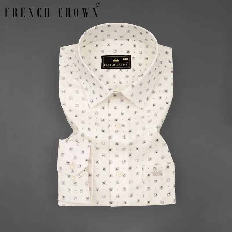 Fantasy Off White With Martini Gray Dobby Textured Premium Giza Cotton Shirt 9