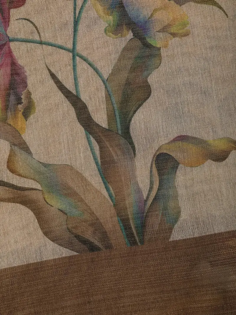 Fawn Beige Floral Design Semi Tissue Saree 2