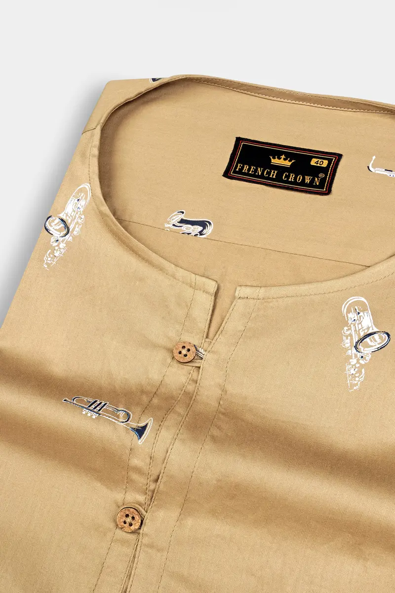 Fawn Brown Saxophone Printed Super Soft Premium Cotton Kurta Shirt 1
