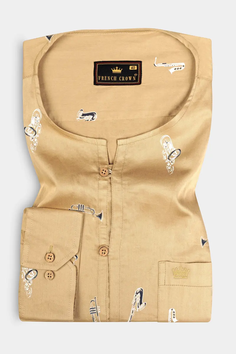 Fawn Brown Saxophone Printed Super Soft Premium Cotton Kurta Shirt 3