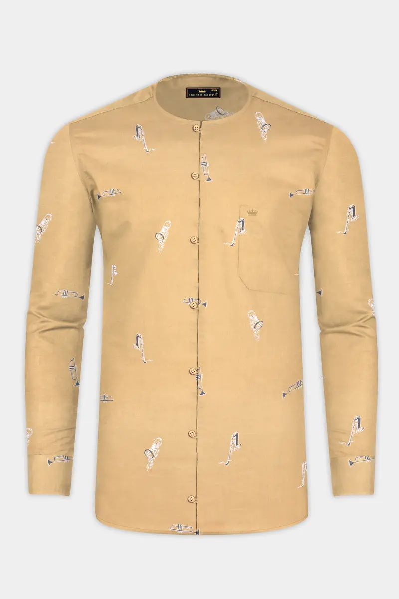 Fawn Brown Saxophone Printed Super Soft Premium Cotton Kurta Shirt 4