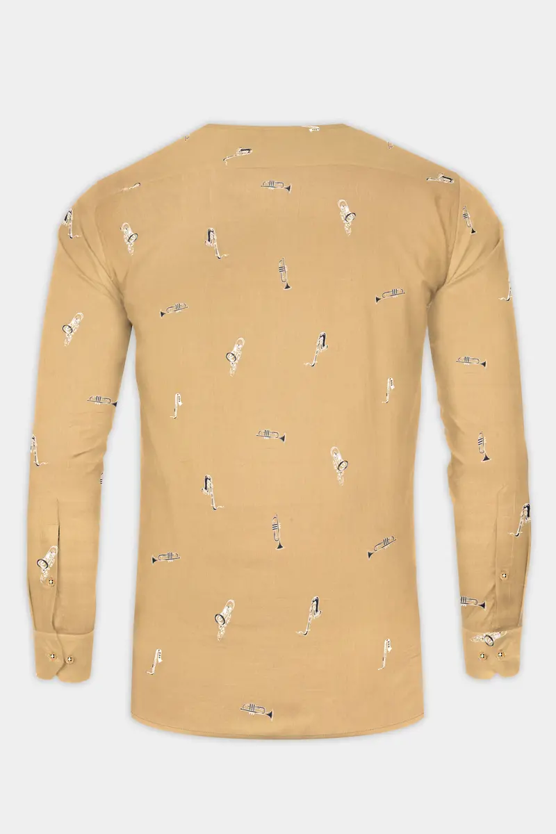 Fawn Brown Saxophone Printed Super Soft Premium Cotton Kurta Shirt 5