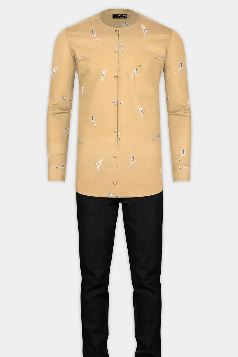 Fawn Brown Saxophone Printed Super Soft Premium Cotton Kurta Shirt 6