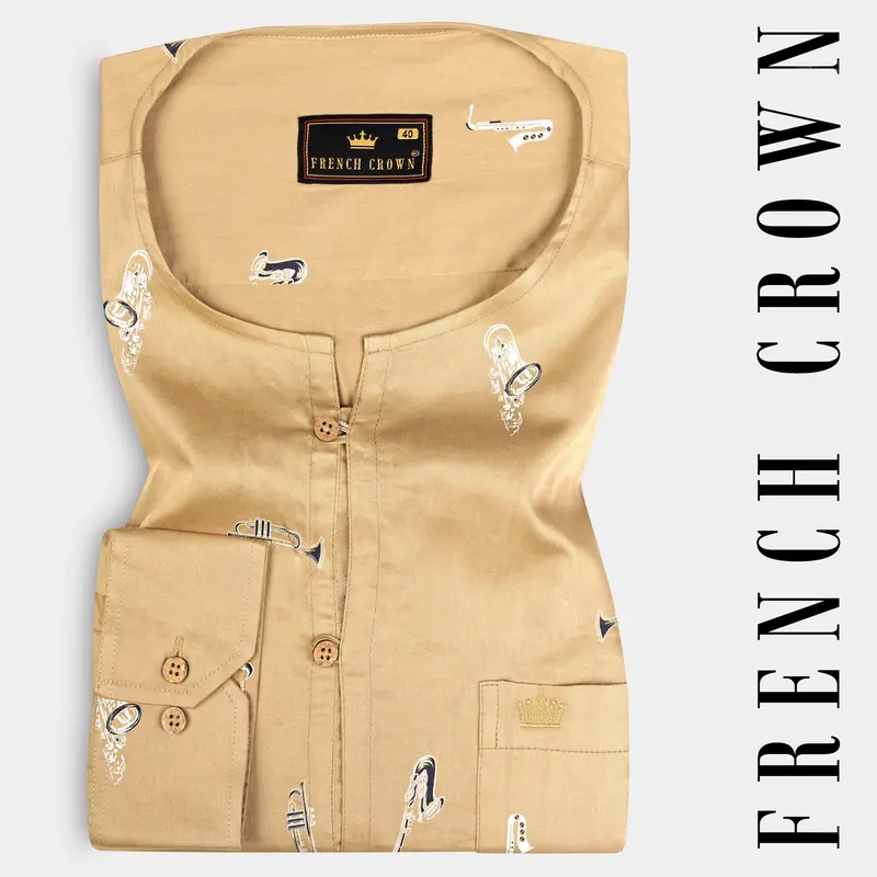 Fawn Brown Saxophone Printed Super Soft Premium Cotton Kurta Shirt 7