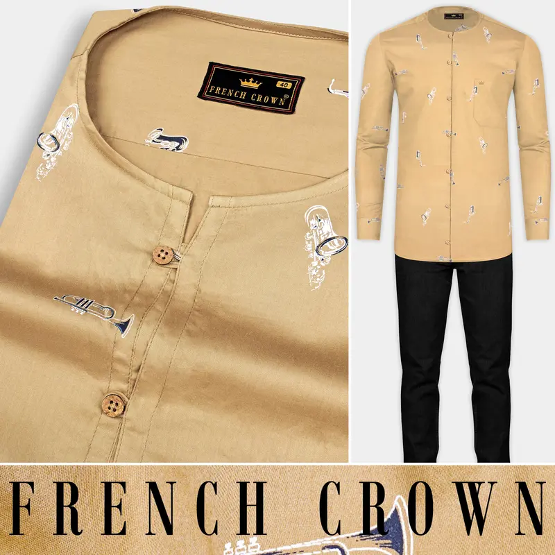 Fawn Brown Saxophone Printed Super Soft Premium Cotton Kurta Shirt 8