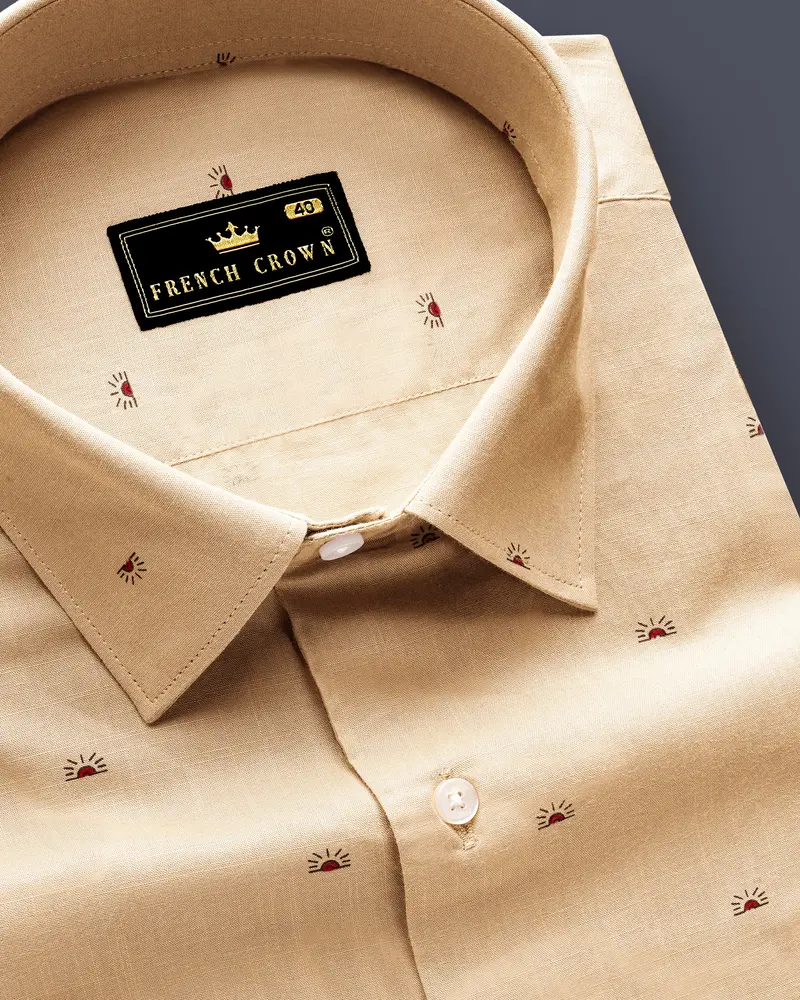 Fayzor-Maize Cream Printed Chambray Premium Cotton Semi Formal Shirt 1