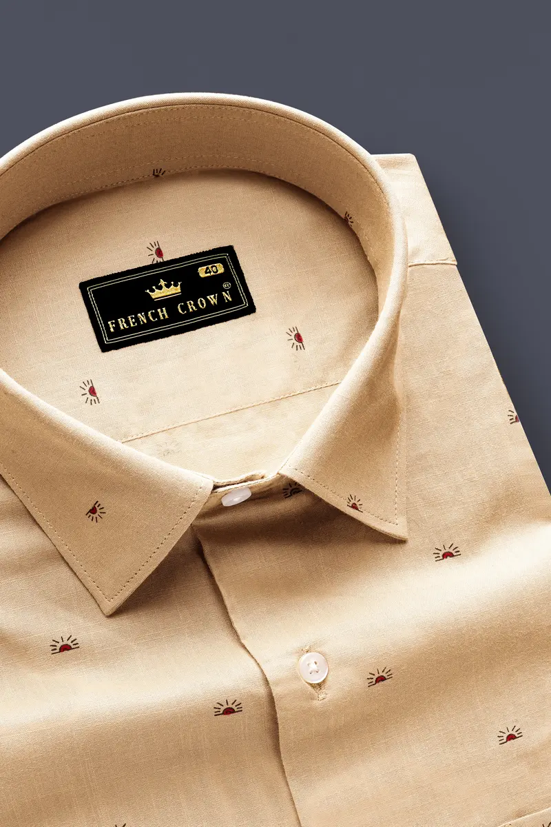 Fayzor-Maize Cream Printed Chambray Premium Cotton Semi Formal Shirt 2